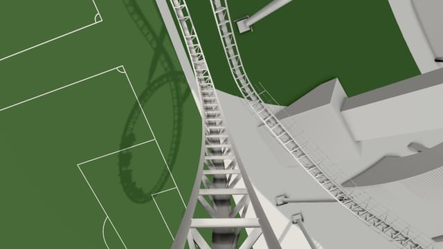 Vue à bord des montagnes russes dans la maquette 3D