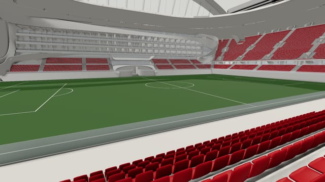 Vue depuis un siège de la tribune dans la maquette 3D