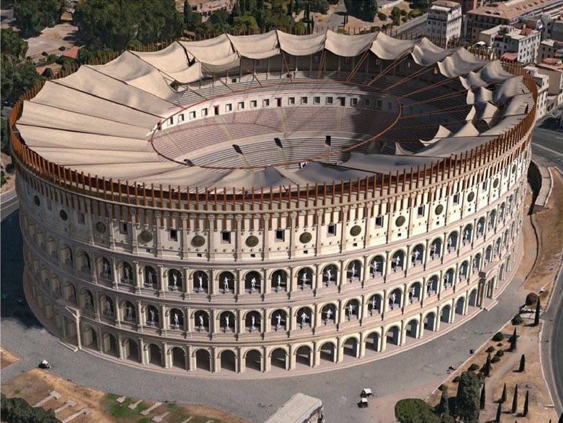 Reconstitution du Colisée de Rome avec son velarium déployé