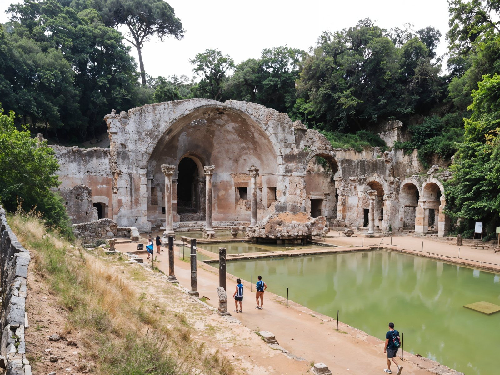 Le Serapeum de la Villa d’Hadrien à Tivoli, sa demi-coupole et le bassin du Canope