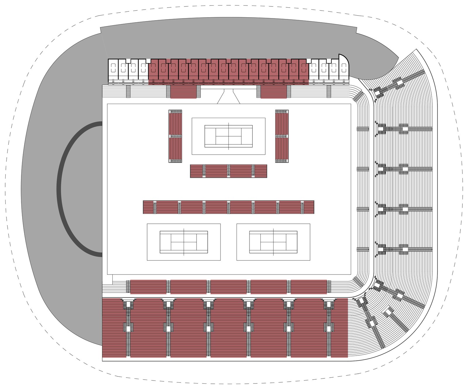Plan du stade en configuration Tennis