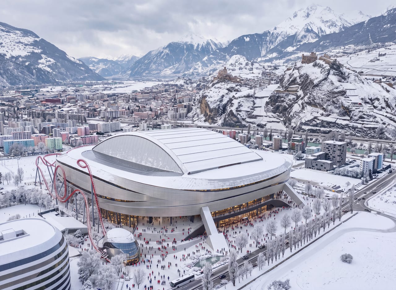 Le stade sous la neige, Sion et les sommets valaisans